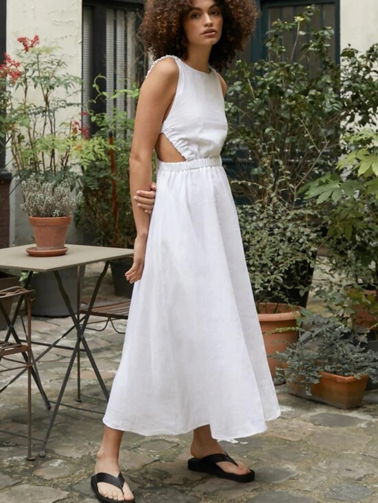 Pixie Market Dresses & Skirts - Pixie Market Beatrice White Linen Open Back Midi Dress